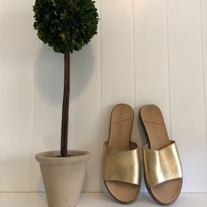 Gold Metallic Leather Slides